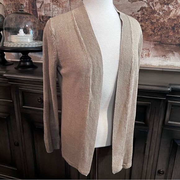 Talbots Open Cardigan 100% Linen Tan Size MP - Picture 1 of 7